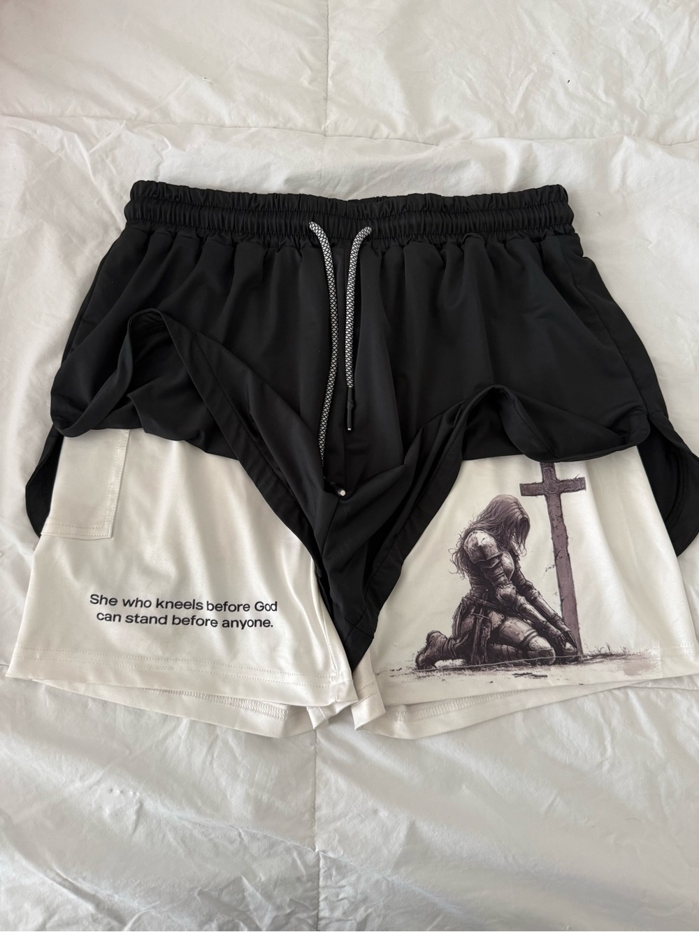 SAVD Black and White Layered Women’s Activewear Shorts
